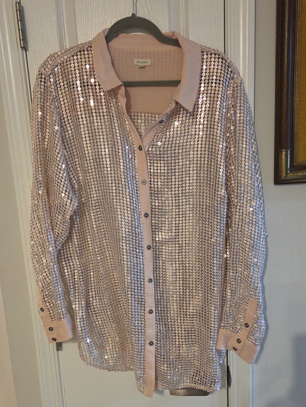 Pilcro Blush Sequin Button-Down Shirt